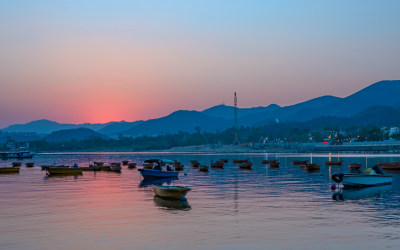 香港大浦大美督海湾港口码头落日夕阳余晖