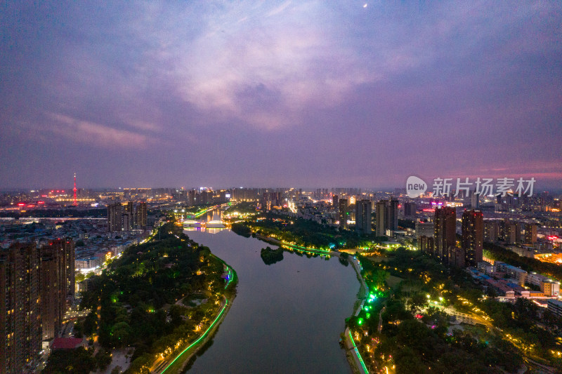 河南漯河城市夜景航拍图