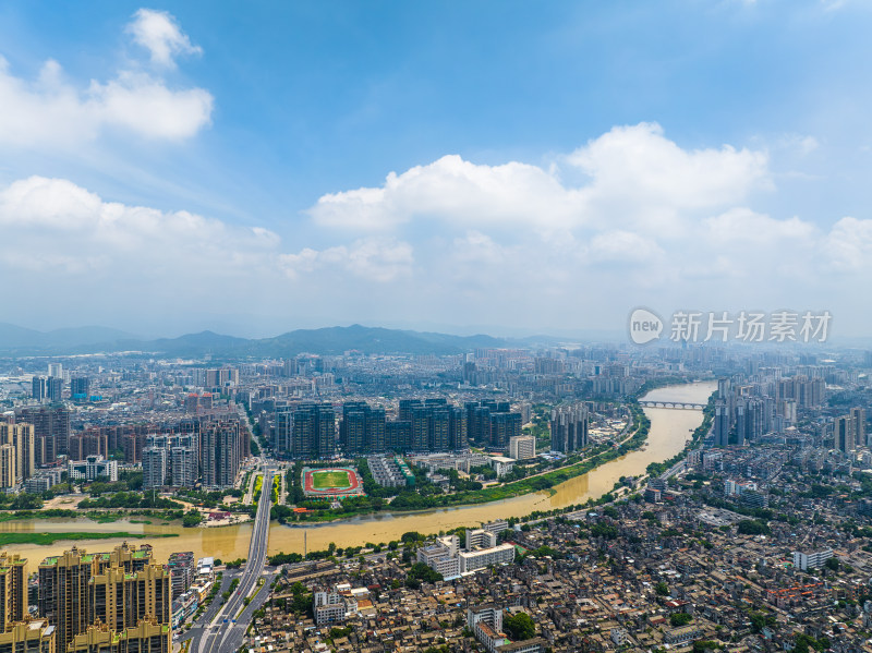 航拍夏季白天广东揭阳城市风光