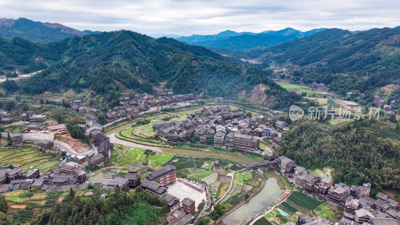 柳州三江程阳八寨景区航拍图