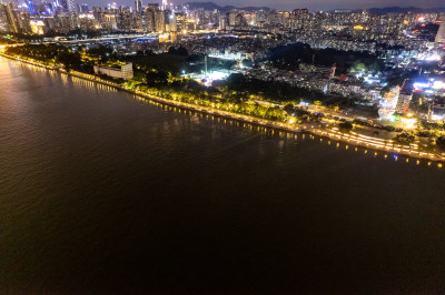 广州珠江城市夜景灯光航拍摄影图