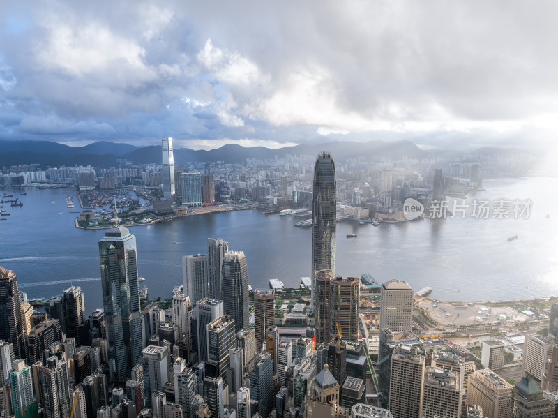 香港维多利亚港CBD中环夜景日出高空航拍