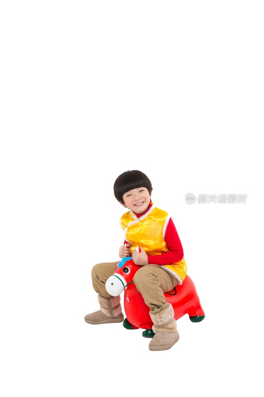 棚拍中国新年唐装儿童拿糖葫芦骑小马