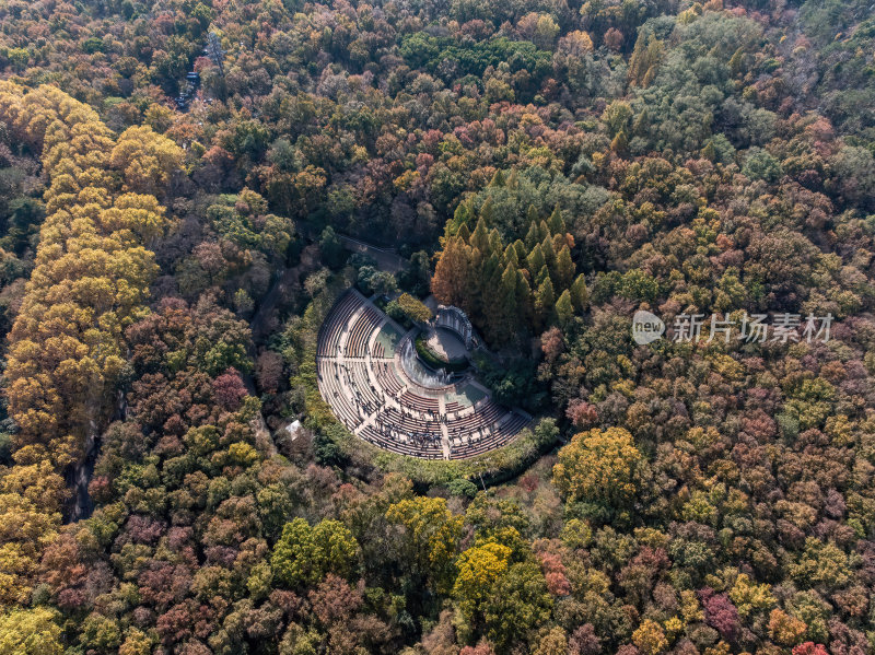 江苏南京中山陵灵山风景区音乐台秋色航拍