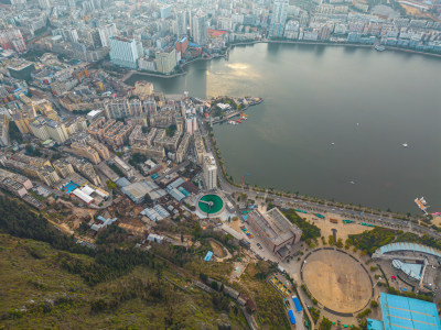 航拍云南红河州个旧市城市风光