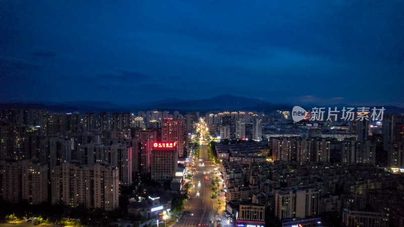 江西宜春城市夜幕降临晚霞夜景航拍图