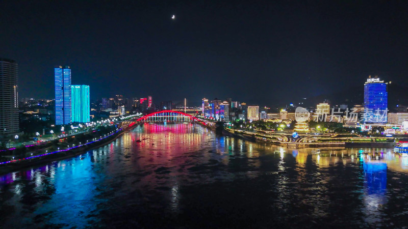 航拍四川宜宾金沙江戎州大桥夜景