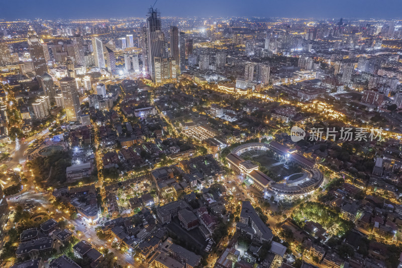 天津五大道文化旅游景区城市建筑夜景航拍