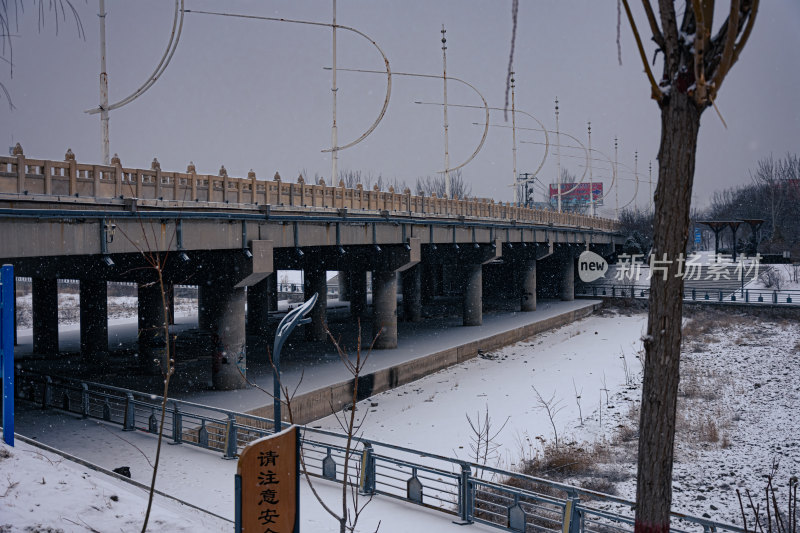 下雪的公园特写景观