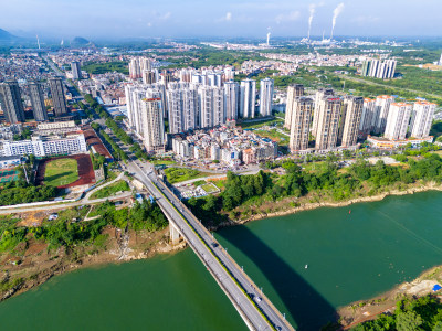 广西来宾红水河周边建筑航拍图