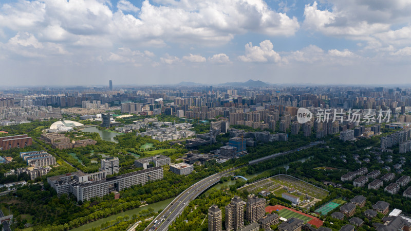 航拍杭州西湖区城市风光