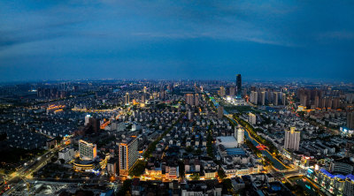 航拍昆山城区夜景风光