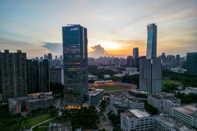 深圳南山粤海街道建筑群夜景航拍