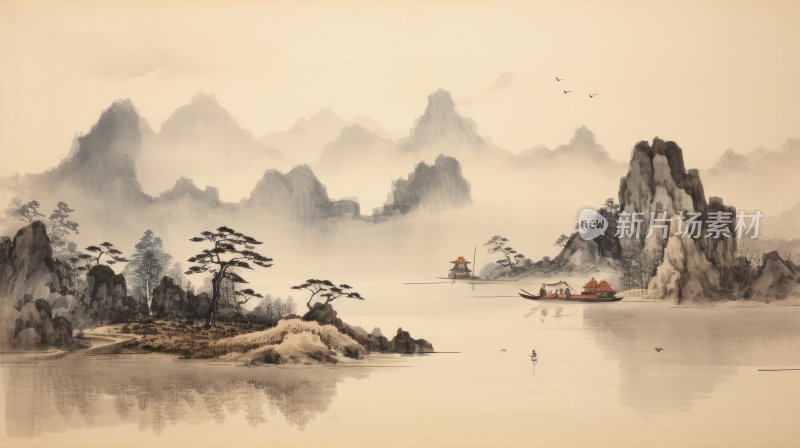 中国风意境水墨山水画