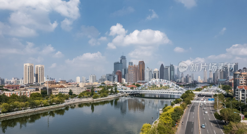 天津海河风景线城市天际线建筑风光航拍