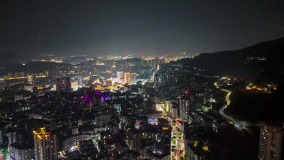 四川达州城市大景夜景灯光航拍图