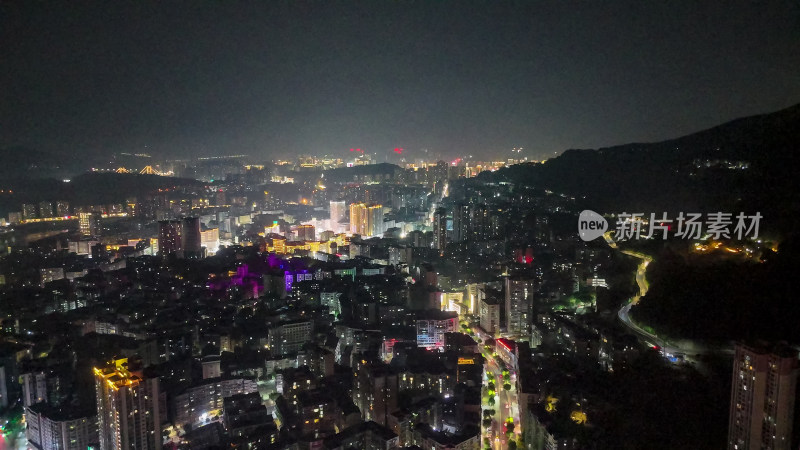 四川达州城市大景夜景灯光航拍图