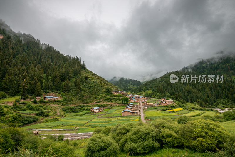 山峰村庄云雾