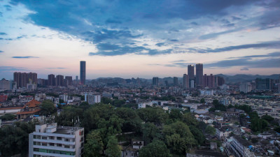 广东中山城市大景夕阳晚霞航拍图