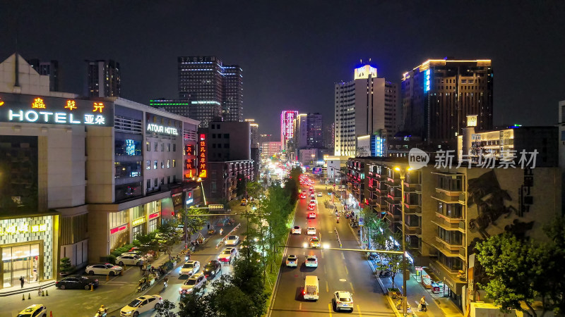 四川成都城市夜景灯光航拍图