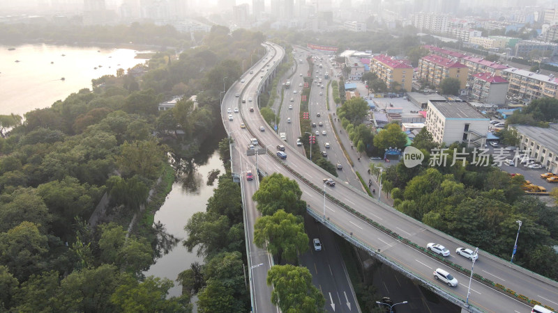 航拍山东济南顺河路高架桥