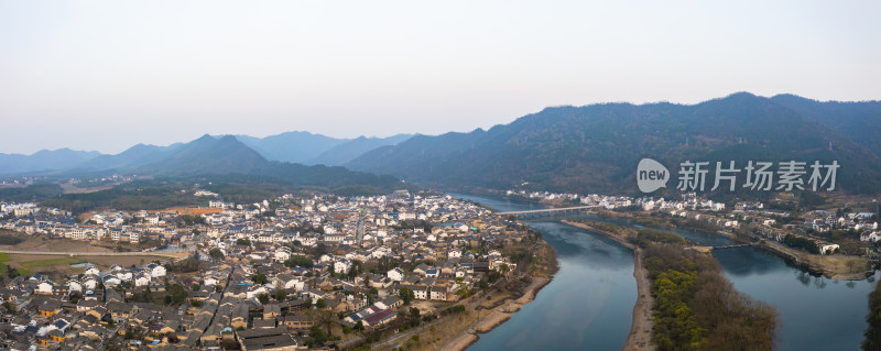 安徽泾县桃花潭夕阳航拍