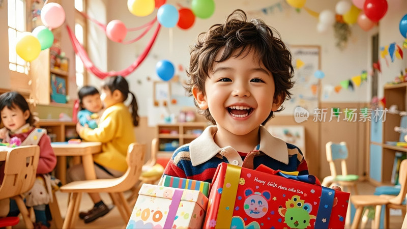 幼儿园儿童收礼物场景儿童节