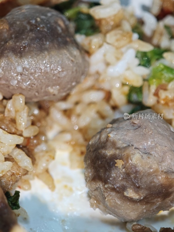 肉丸配米饭美食特写