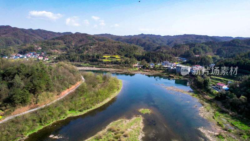 山川河流油菜花航拍