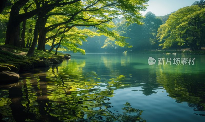 水面湖泊绿色自然宁静森林湖面背景