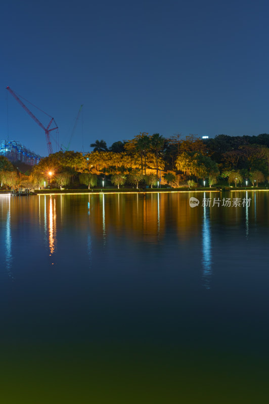 佛山千灯湖公园与城市高楼建筑夜景灯光