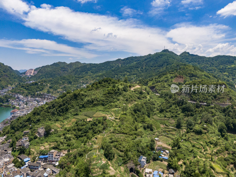 大自然山川蓝天白云天空航拍图