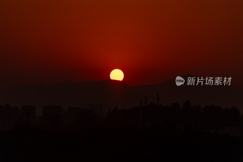 日落 晚霞 城市剪影