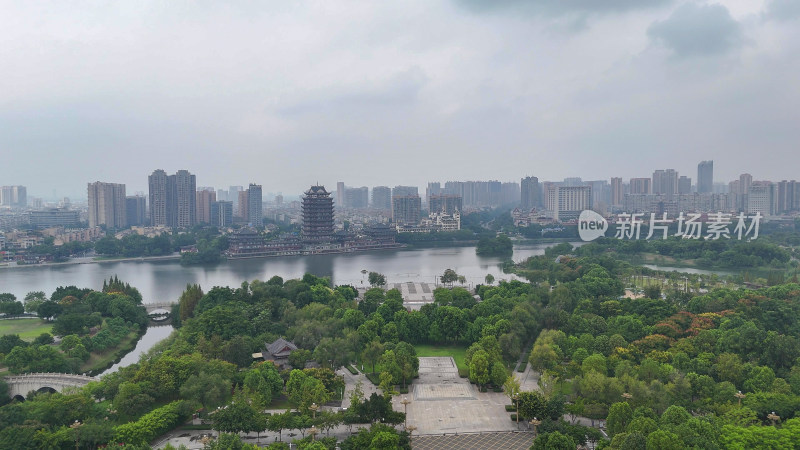 航拍眉山风光眉山远景楼