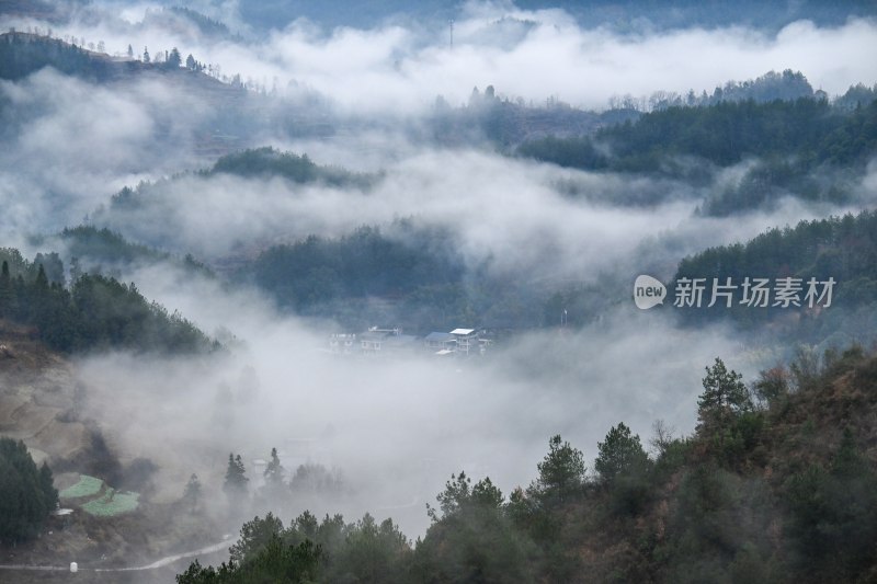 重庆酉阳：雾气中的山村田园