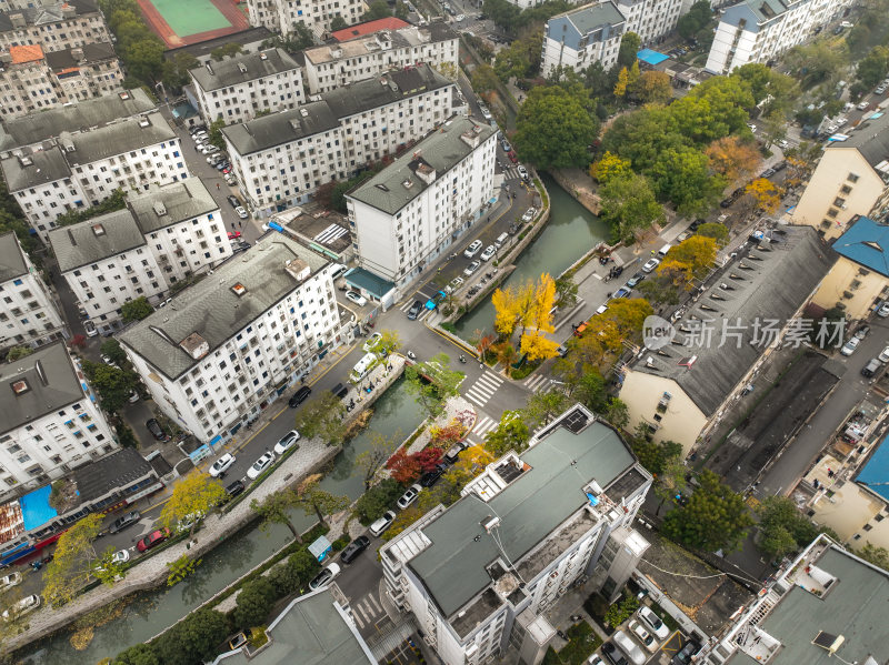 航拍昆山城市秋冬夕阳风光