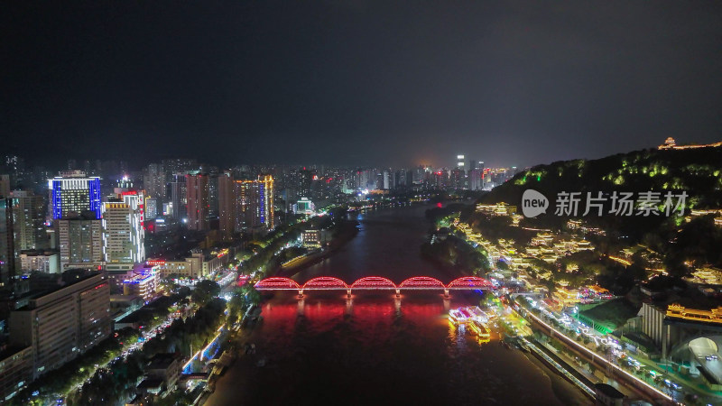 甘肃兰州中山桥夜景航拍