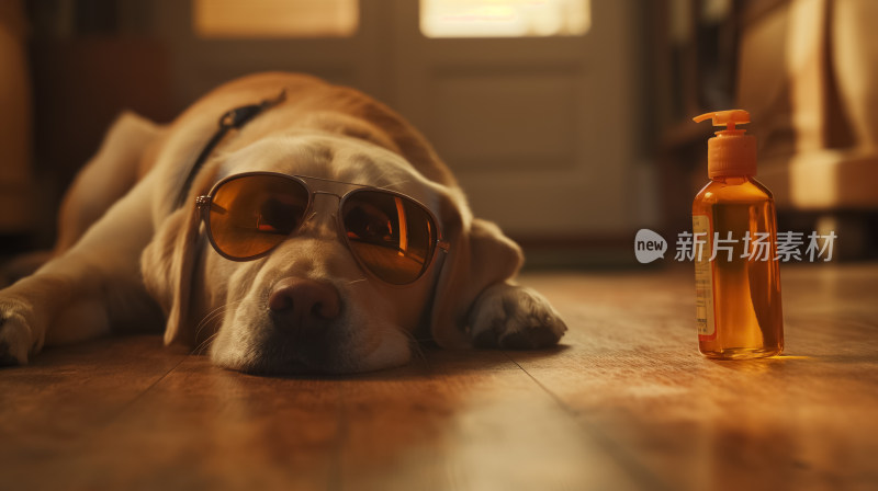 慵懒午后：带墨镜的拉布拉多犬享受阳光