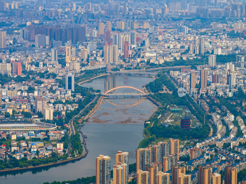 航拍夏季河南信阳城市与大别山自然风光