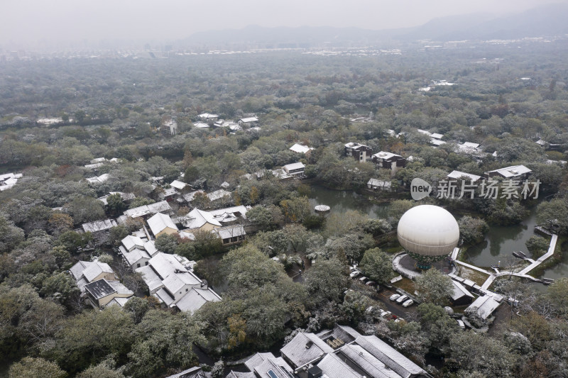 杭州西溪湿地公园雪景风光航拍