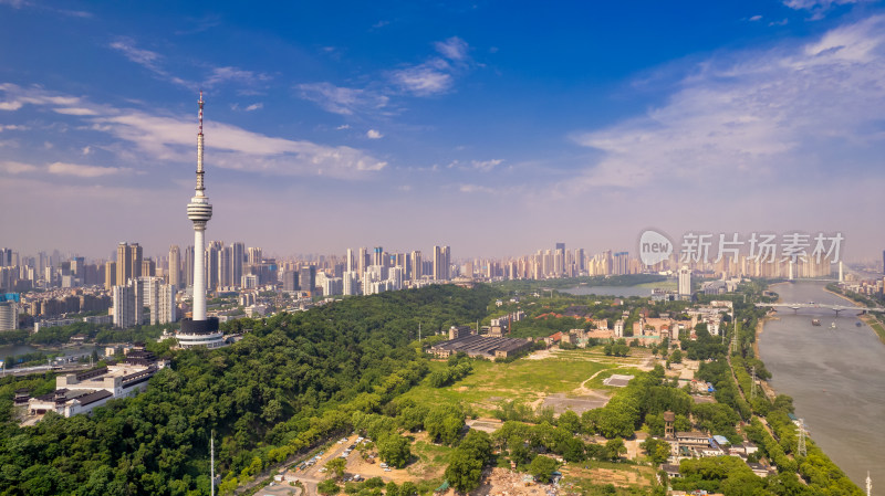 武汉地标建筑龟山电视塔附近城市航拍