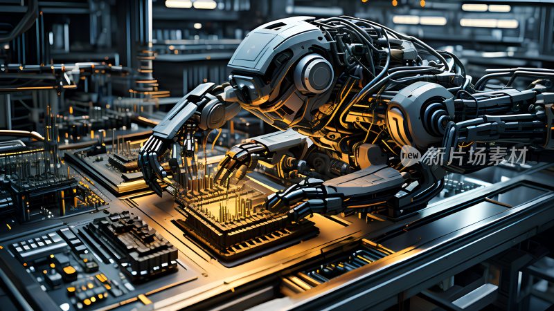 使用机器人工作的未来世界智能工厂