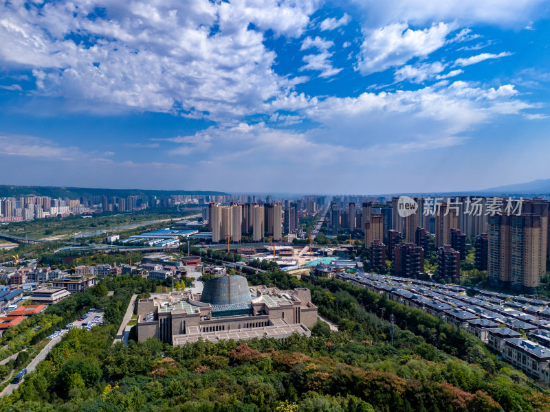 陕西宝鸡城市风光绿化航拍图