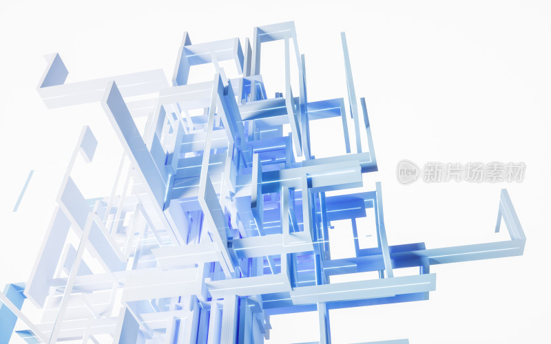 蓝白创意几何体线条3D渲染