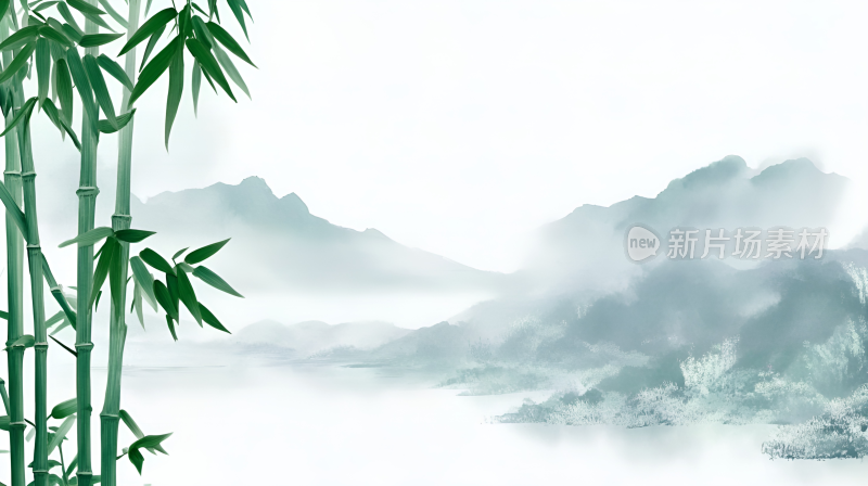 国风简约山脉山纹清明节朦胧山水背景插画