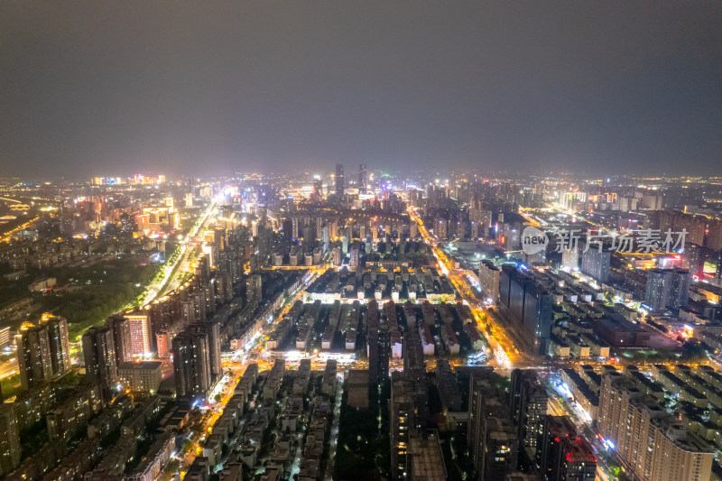 河南郑州城市夜景交通航拍图