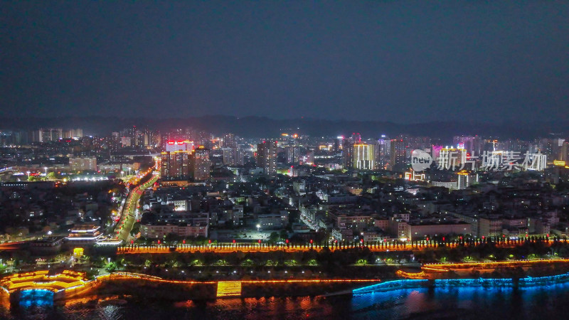 陕西安康夜景安康移民博物馆夜景航拍