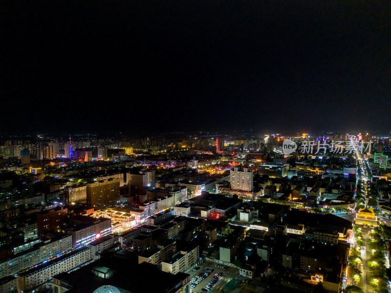 张掖城市大景夜景灯光航拍图