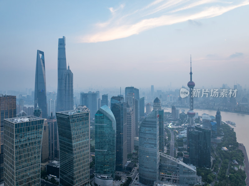 航拍上海陆家嘴高金融中心密集高楼群夜景