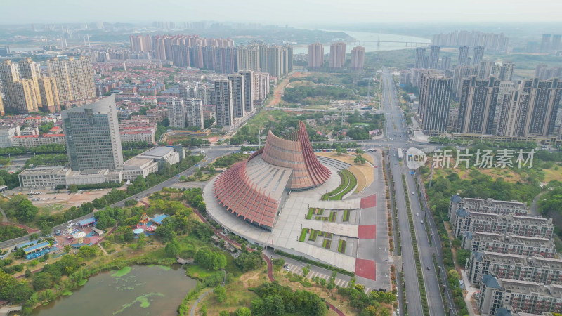 航拍湖南株洲神农城4A景区神农大剧院